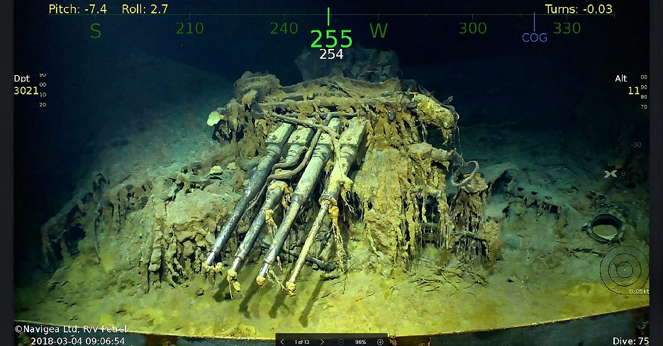 オーストラリア沖の海底で発見された米空母「レキシントン」の船体（AFP＝時事）