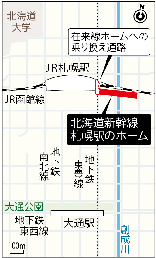 北海道新幹線「札幌駅」のホーム位置（時事）