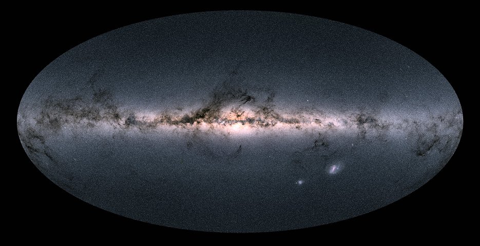 宇宙望遠鏡「ガイア」が観測した銀河系（天の川銀河）などの画像。約17億個の恒星の分布が分かる（提供：欧州宇宙機関、時事）
